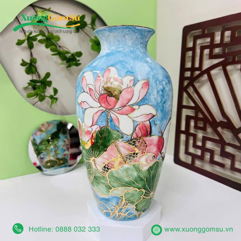 Bình Hoa Bát Tràng In Logo Họa Tiết Sen Cá LH-02101124