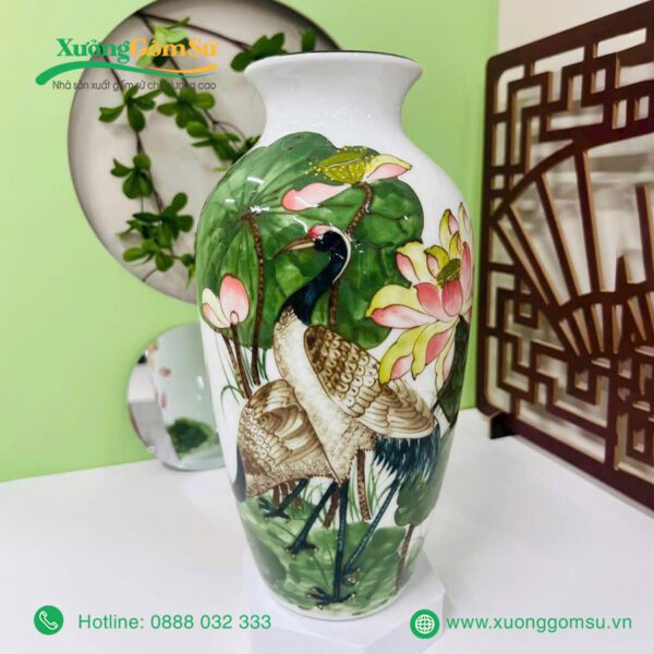 Bình Hoa Bát Tràng In Logo Vẽ Sen Hạc LH-0811124