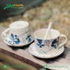 Bộ ly tách cafe Bát Tràng vẽ tay hoa xanh