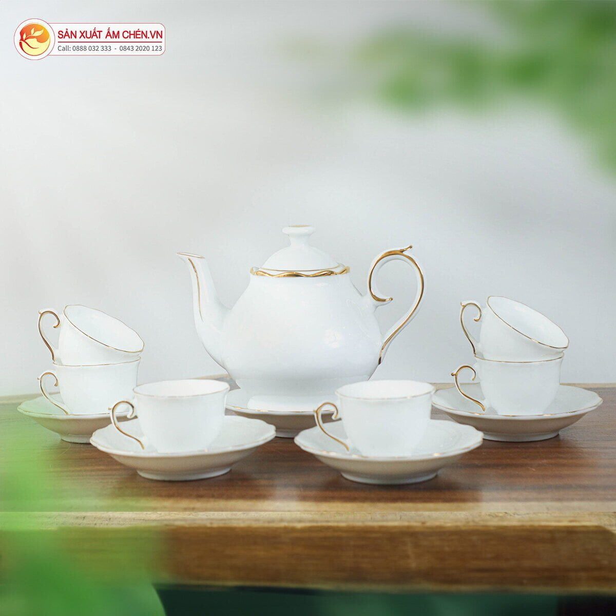 Bộ ấm Chén Vẽ Vàng