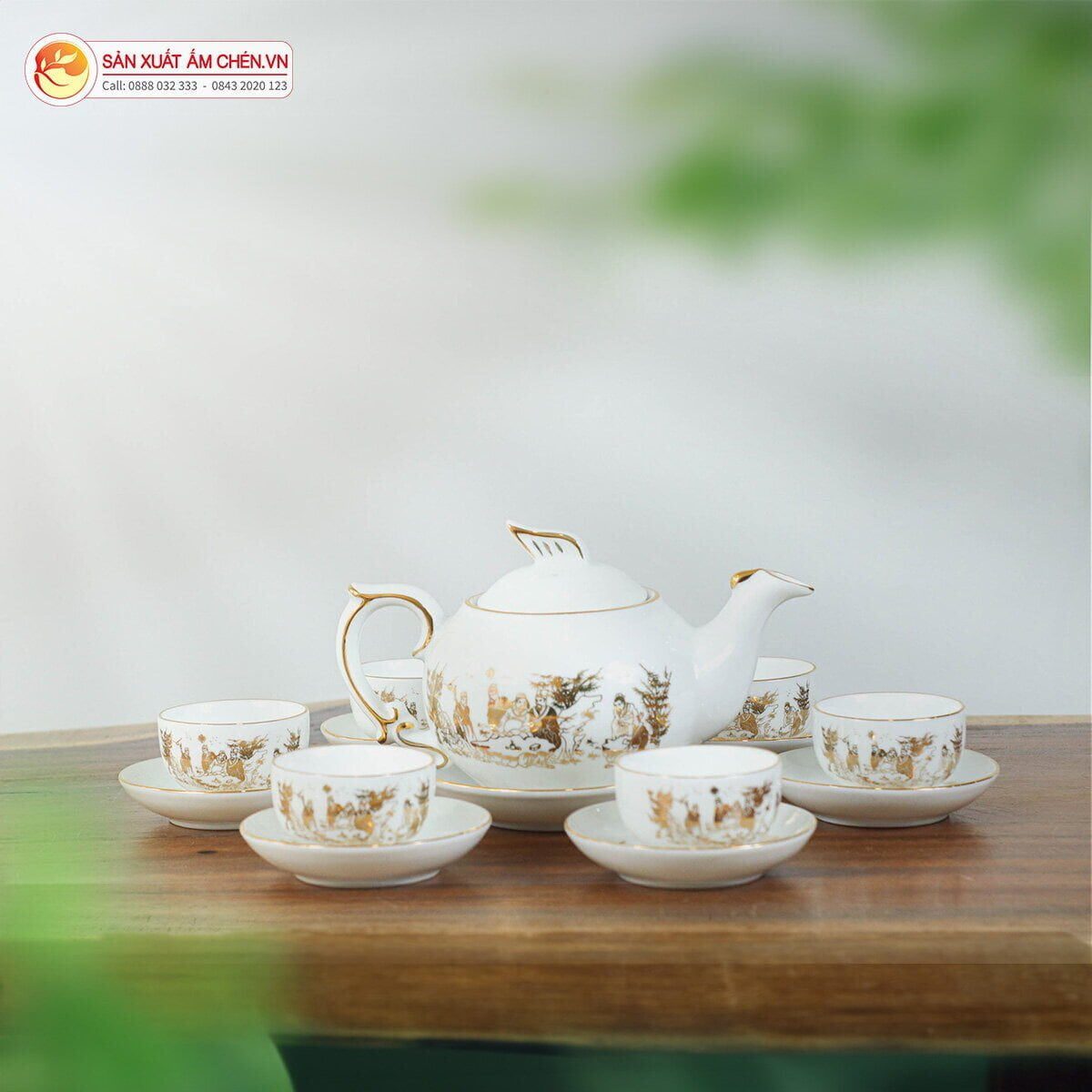 Bộ ấm Chén Vẽ Vàng