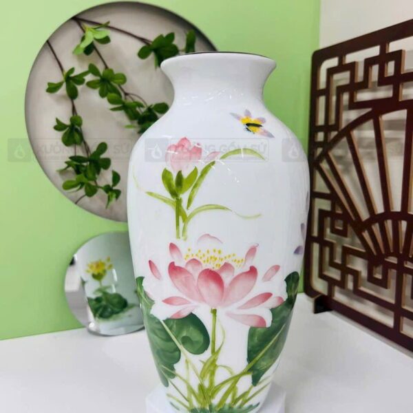 Bình Hoa Gốm Sứ Bát Tràng In Logo Vẽ Sen