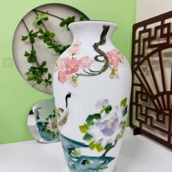 Bình Hoa Bát Tràng Tứ Quý Vẽ Chim Hạc