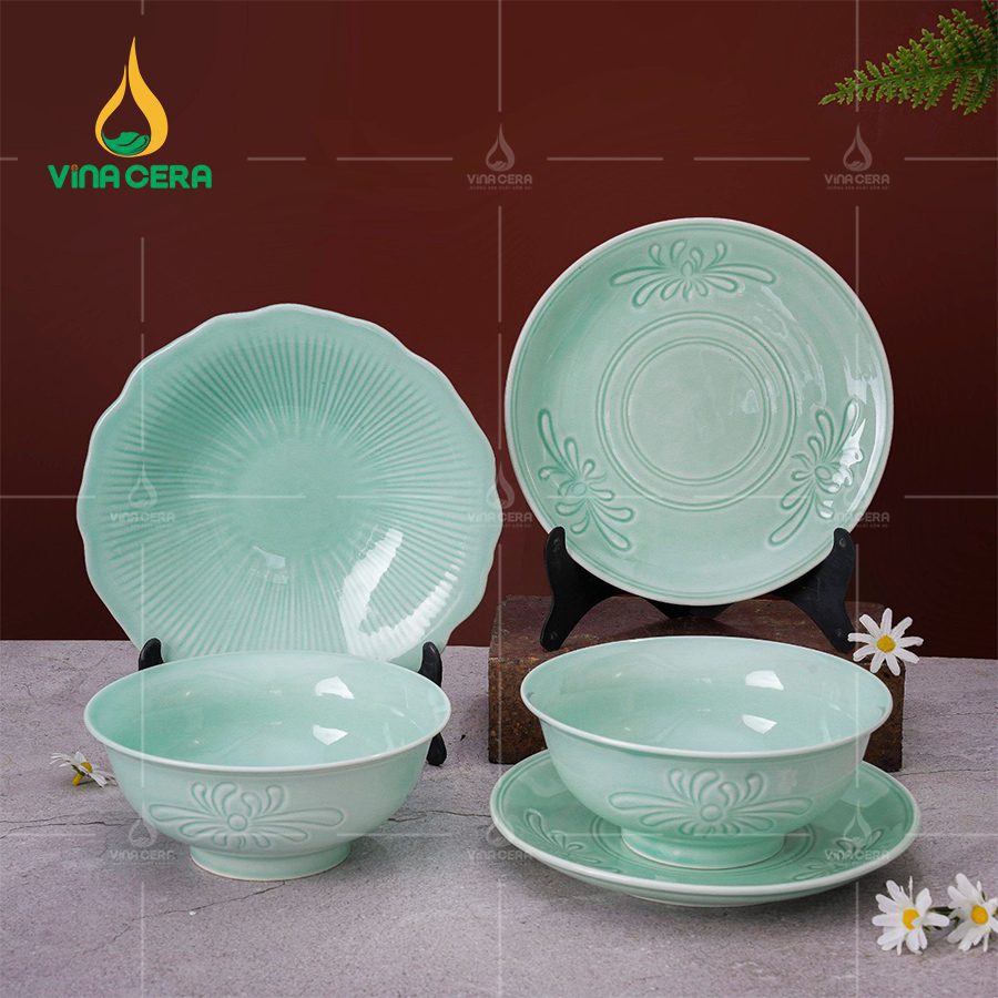 Bộ Bát Đĩa Bát Tràng menxanh ngọc mẫu mới (2)