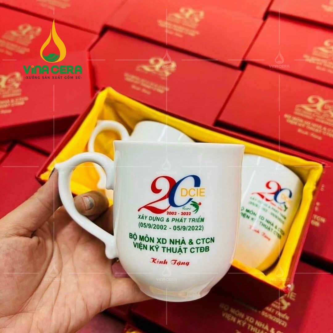 Ly sứ trắng in logo