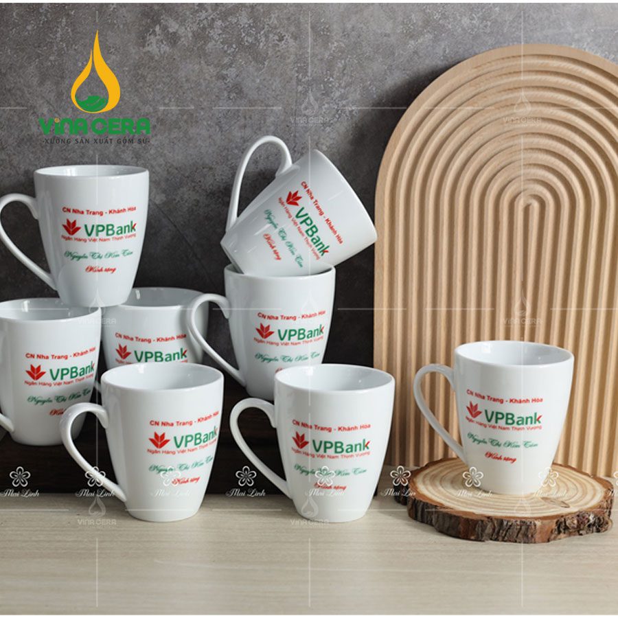 Ly sứ trắng in logo