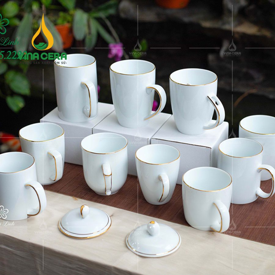 Ly sứ trắng in logo