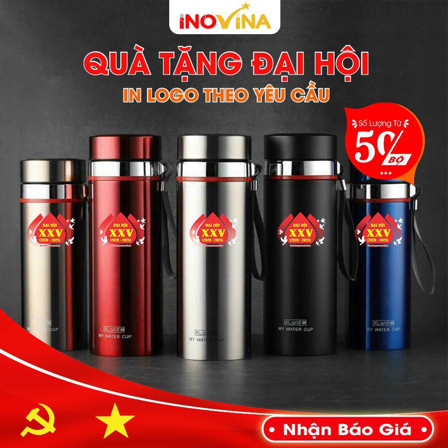 Bình giữ nhiệt quà tặng Đại hội in logo theo yêu cầu