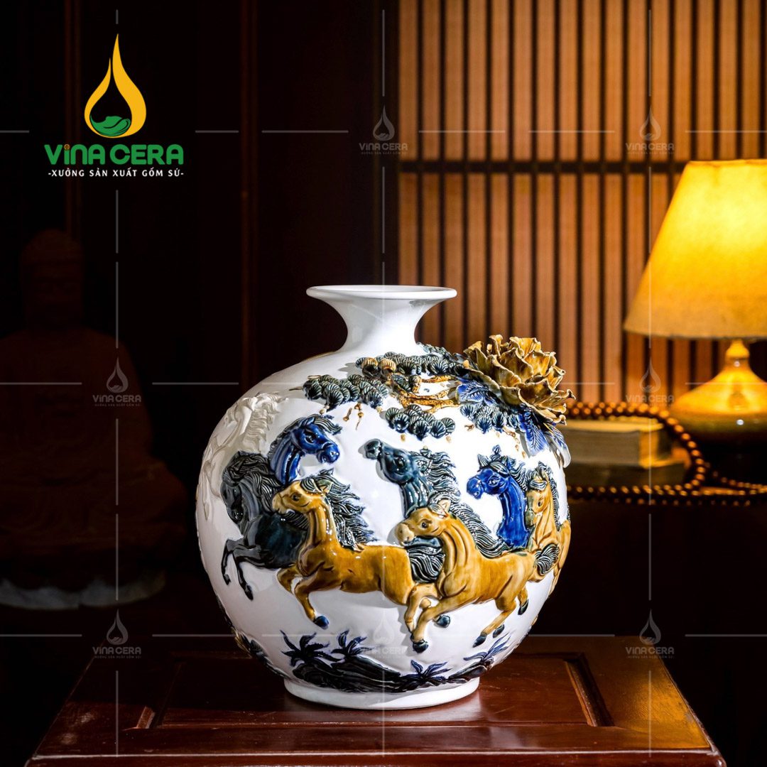 Bình hút lộc đắp nổi Mã Đáo Thành Công