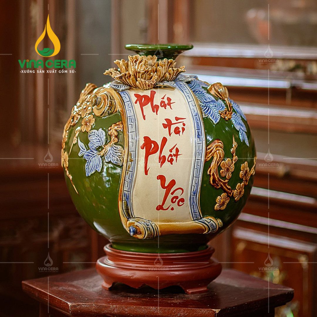 Bình hút lộc đắp nổi Phát Tài Phát Lộc