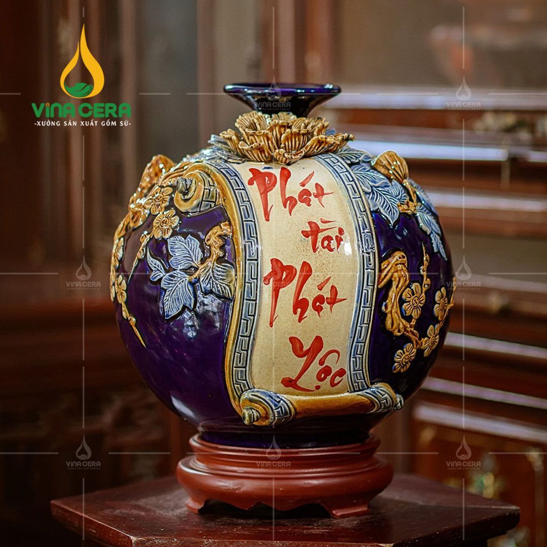 Bình hút tài lộc đắp nổi Phát Tài Phát Lộc