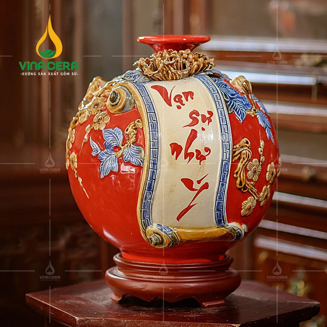 Bình hút lộc đắp nổi Vạn Sự Như Ý