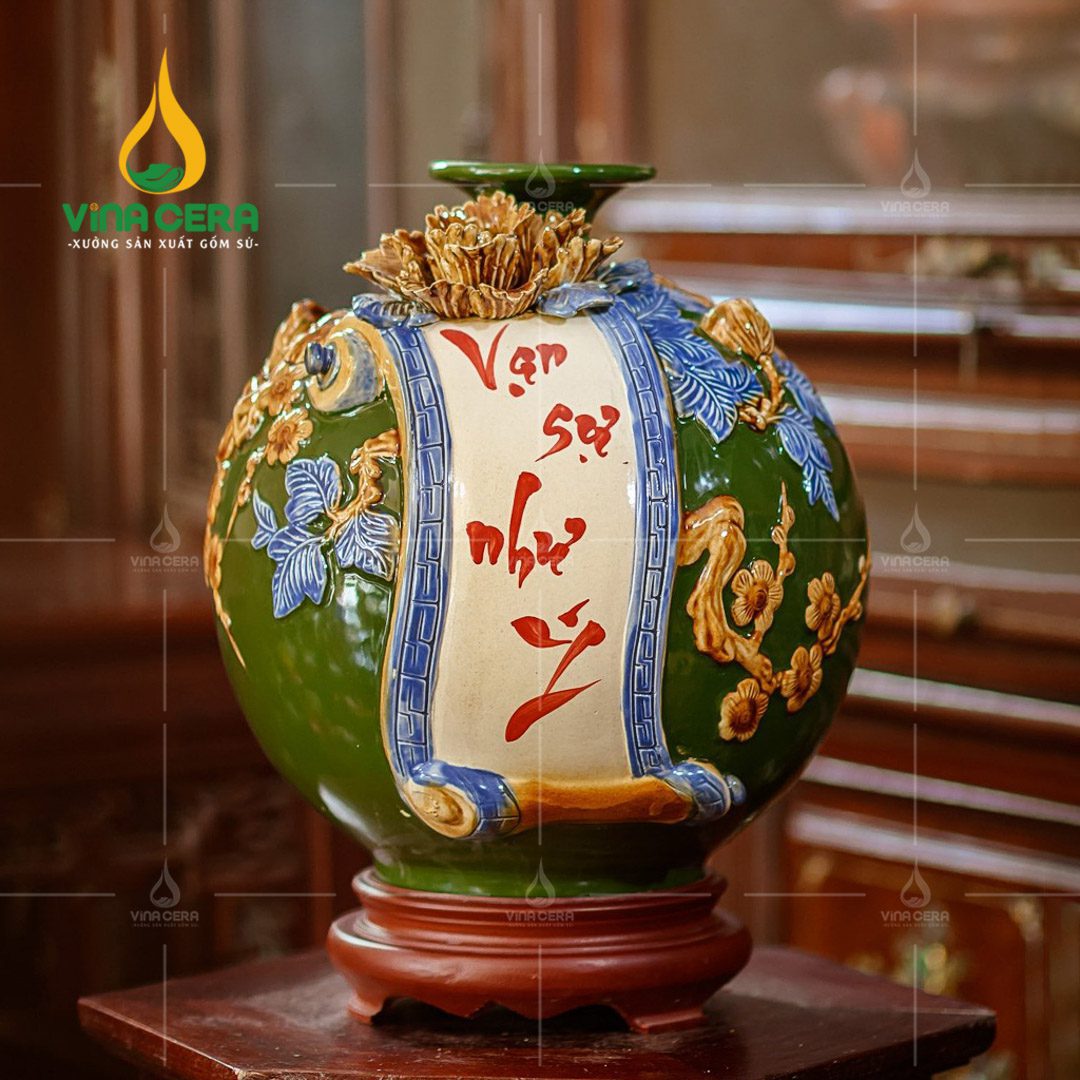 Bình hút lộc đắp nổi Vạn Sự Như Ý