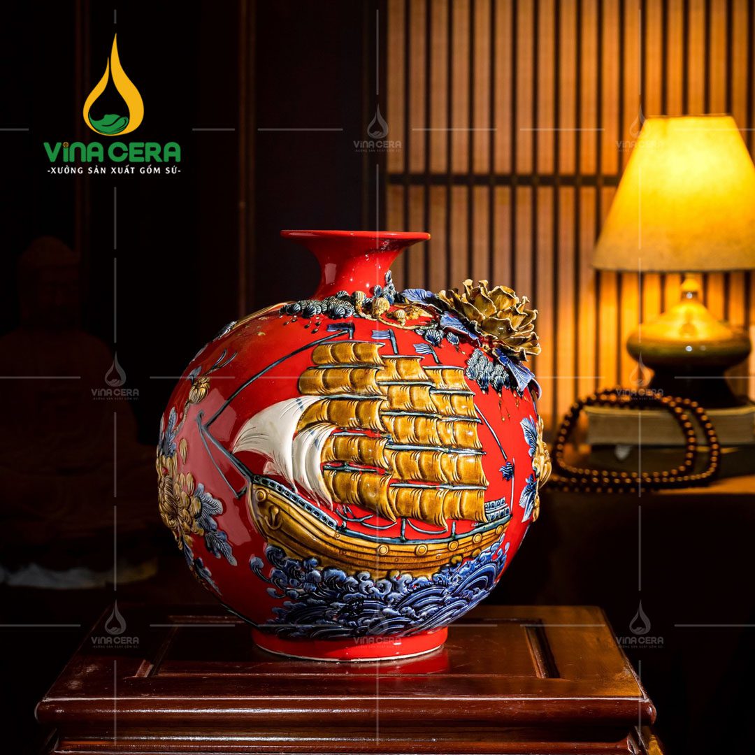 Bình hút lộc đắp nổi Thuận Buồm Xuôi Gió