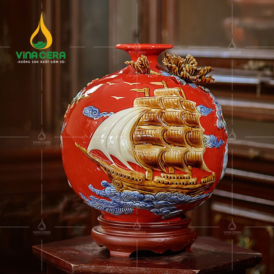 Bình hút lộc đắp nổi Thuận Buồm Xuôi Gió