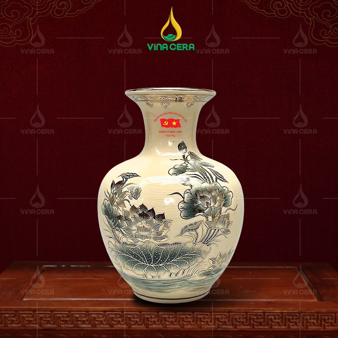 Bình hút lộc men Chu Đậu in logo Đại hội Đảng