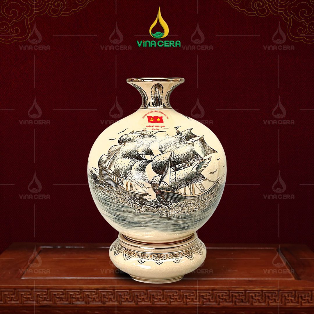 Bình hút lộc men Chu Đậu in logo Đại hội Đảng