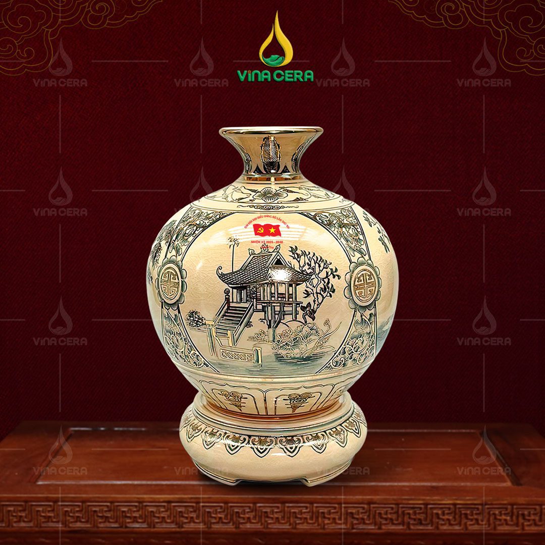 Bình hút lộc men Chu Đậu in logo Đại hội Đảng