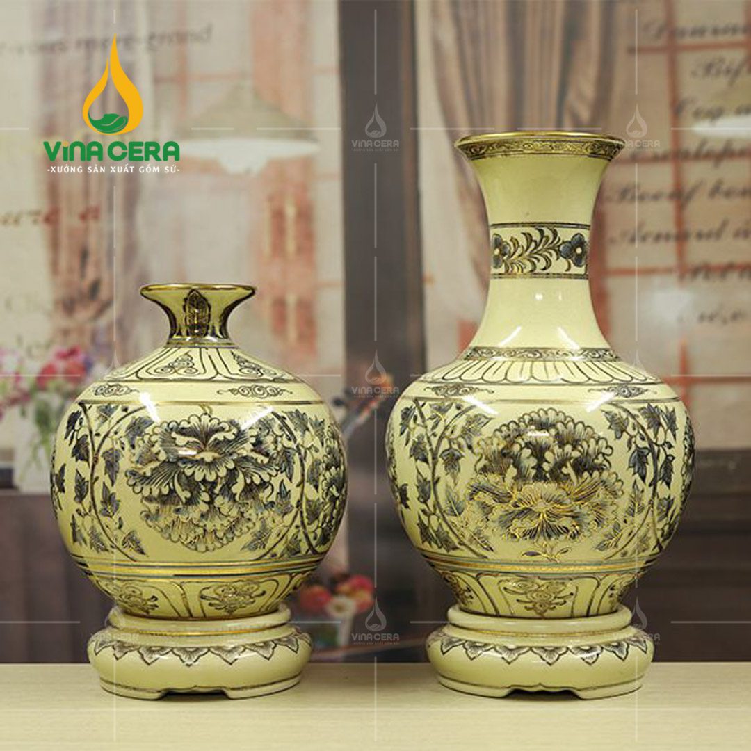 Bình hút lộc men Chu Đậu vẽ hoa phù dung