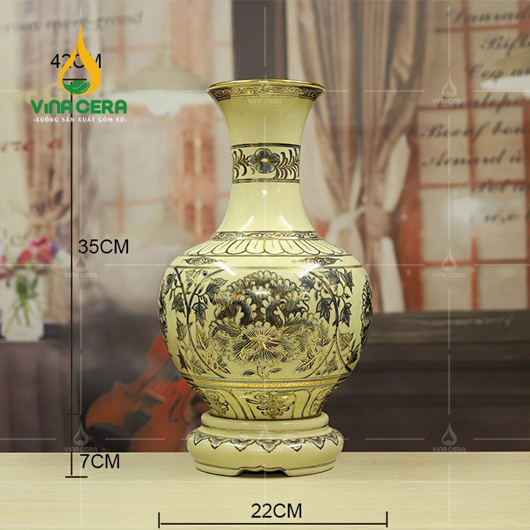 Bình hút lộc Phú Quý men Chu Đậu vẽ hoa phù dung