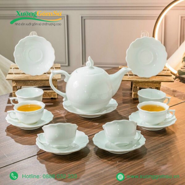 Bộ Ấm Chén Mẫu Đơn Sứ Trắng
