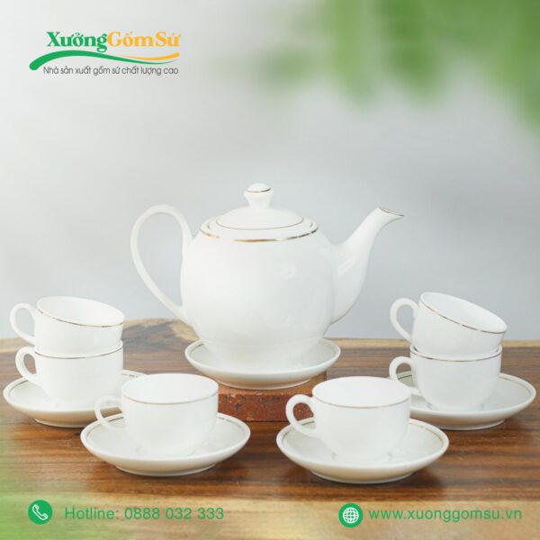 Bộ ấm chén sứ dáng Minh Long viền kim