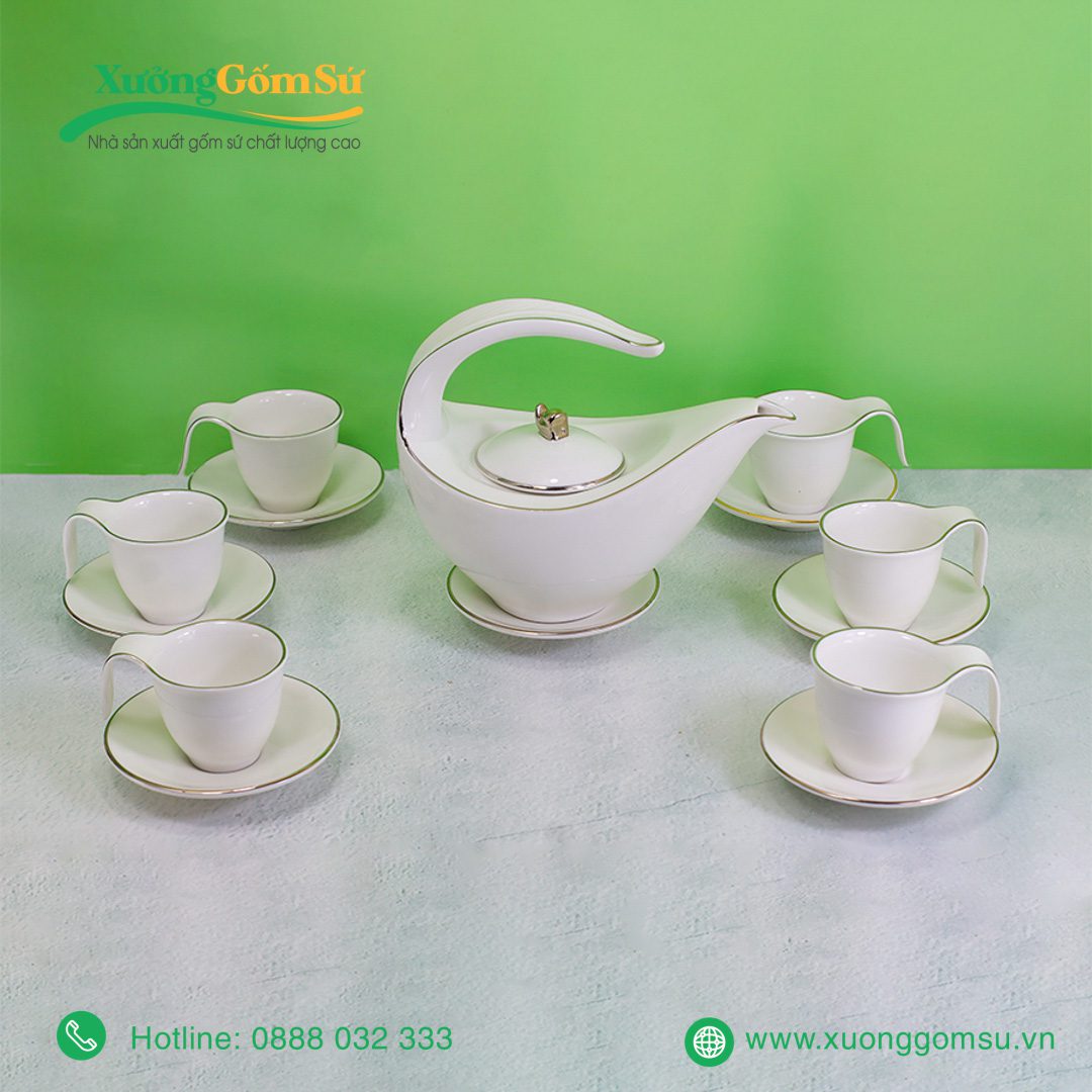 Bộ Ấm Chén Sứ Trắng Anh Vũ