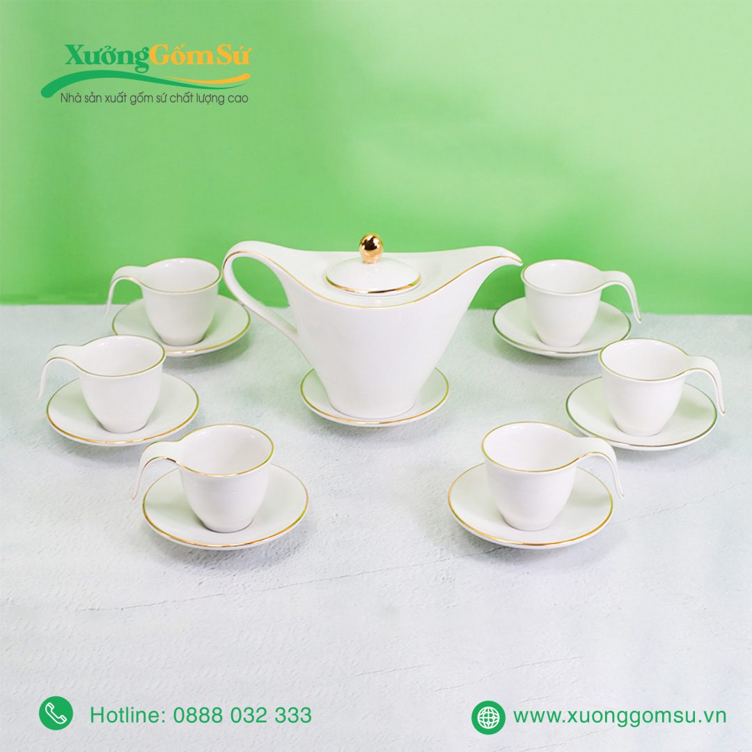 Bộ Ấm Chén Sứ Trắng Anh Vũ