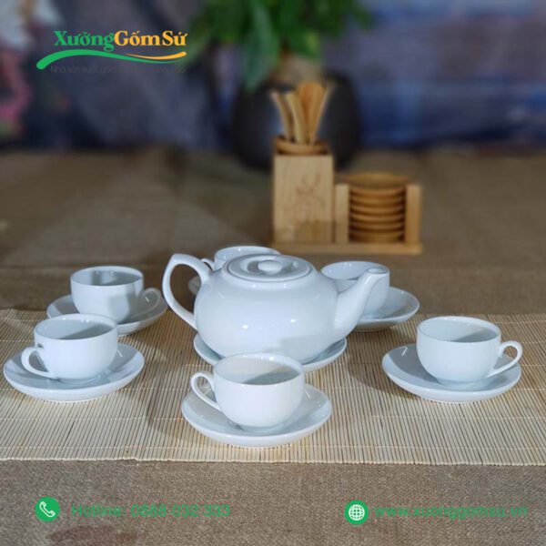 Bộ ấm chén sứ trắng dáng lõm