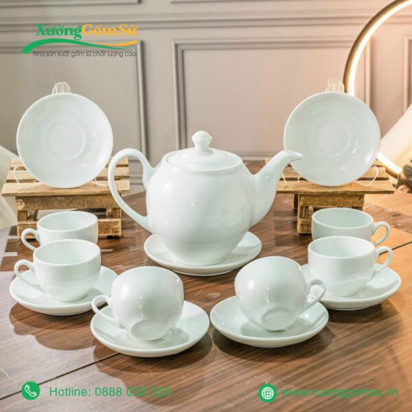 Bộ Ấm Chén Sứ Trắng Dáng Minh Long