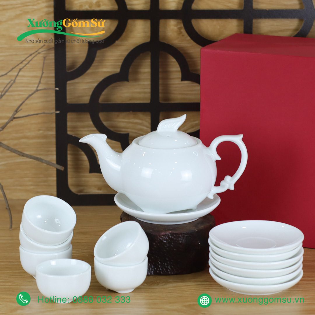 Bộ Ấm Chén Sứ Trắng Phượng Hoàng