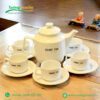 Bộ Ấm Chén Sứ Trắng Vuông Cao Quai Vuông