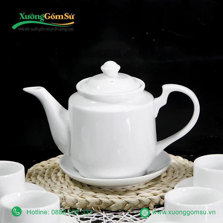 Bộ Ấm Chén Vuông Cao Sứ Trắng