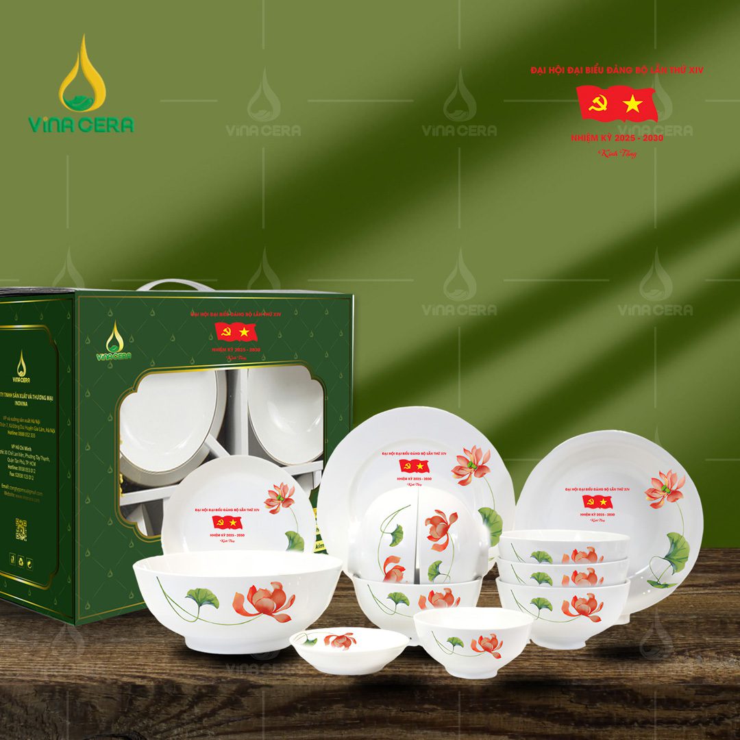 Bộ bàn ăn in logo Đại hội Đảng