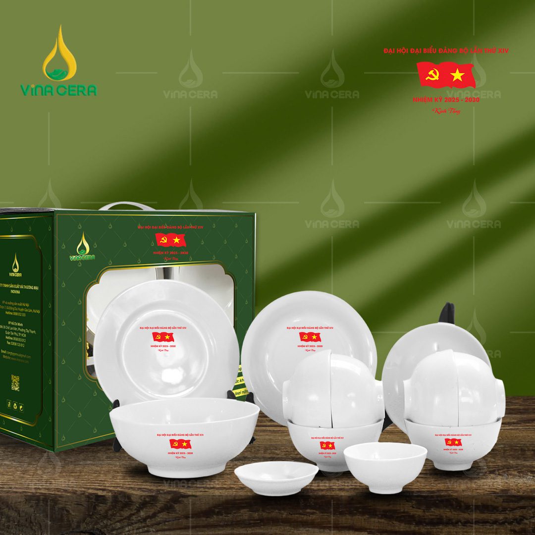 Bộ bàn ăn in logo Đại hội Đảng