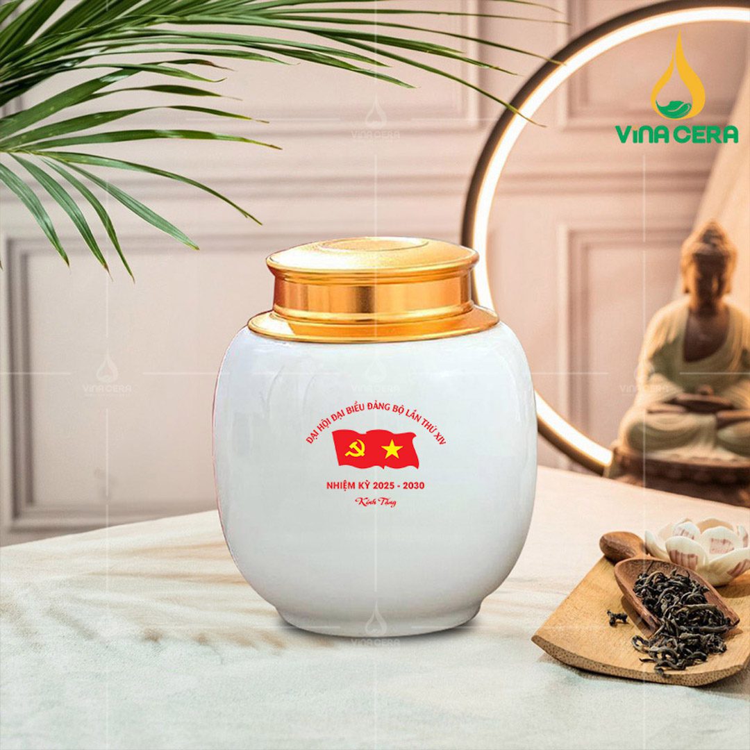 Hũ đựng trà in logo Đại hội