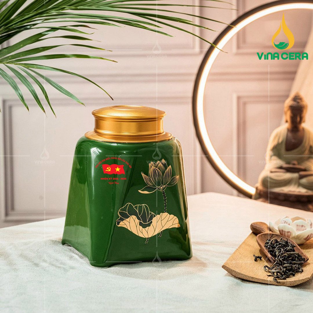 Hũ đựng trà in logo Đại hội
