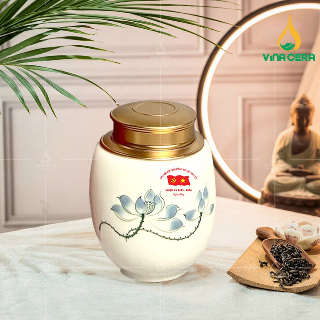 Hũ đựng trà in logo Đại hội