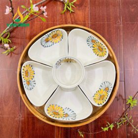 Khay Mứt Tết Sứ Bát Tràng Vỏ Khay Mây Đan Thủ Công