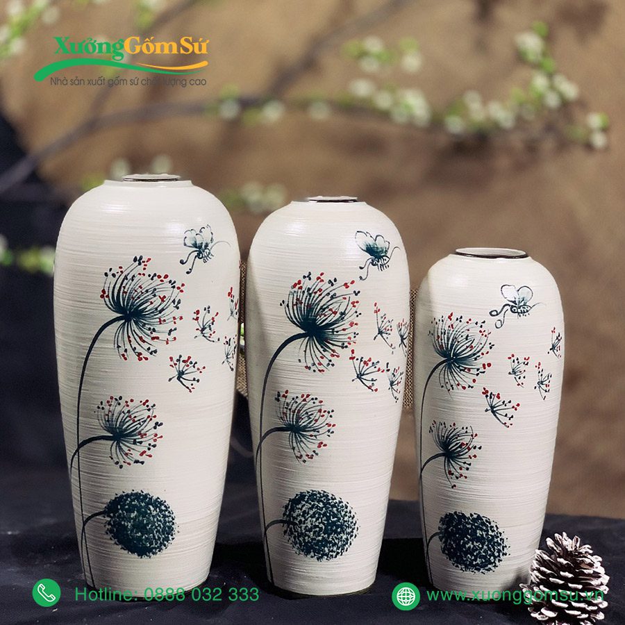 Lọ Hoa Bát Tràng vẽ tay hoa Bồ Công Anh