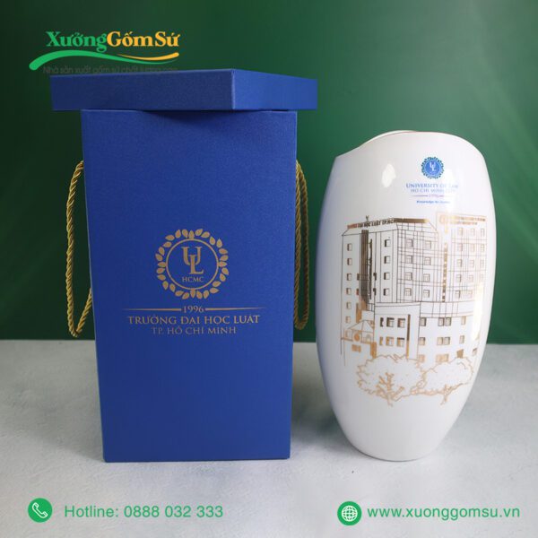 Lọ Hoa Sứ Miệng Cá vẽ Cảnh In logo theo yêu cầu