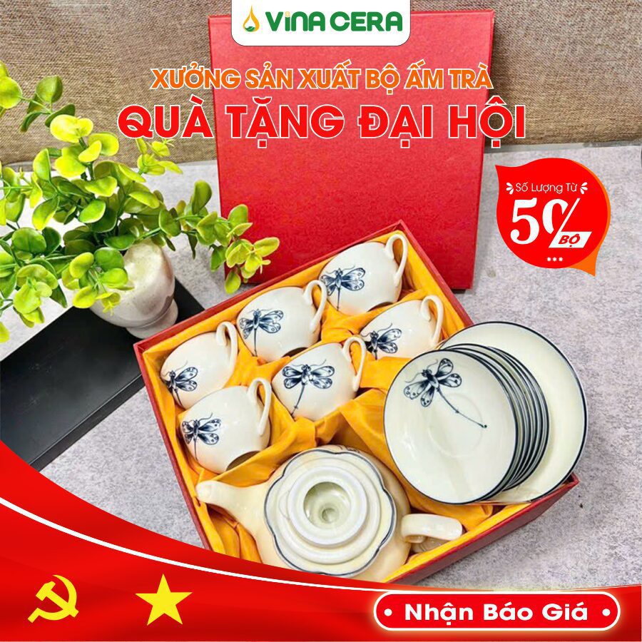 Bộ ấm trà quà tặng Đại hội in logo theo yêu cầu