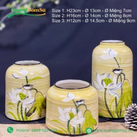 Lọ hoa gốm Bát Tràng men vàng hoa văn vẽ tay
