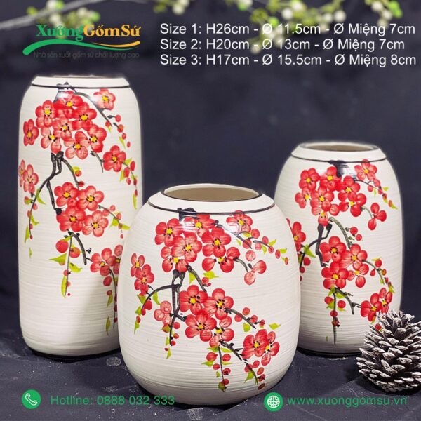 Lọ hoa gốm Bát Tràng vẽ tay hoa đào