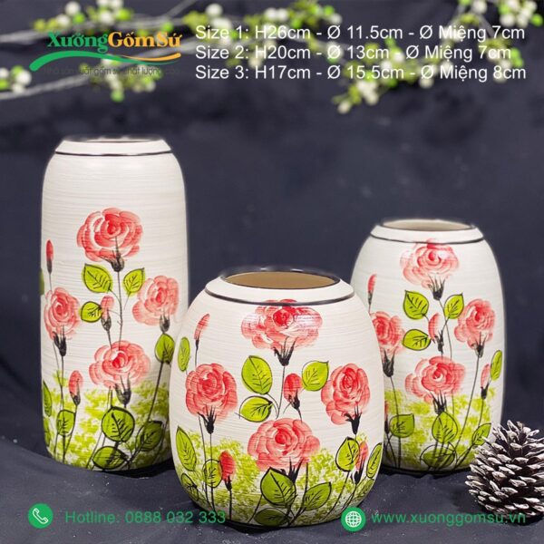 Lọ hoa gốm Bát Tràng vẽ tay hoa hồng