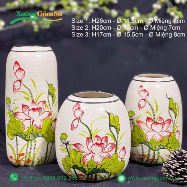 Lọ hoa gốm Bát Tràng vẽ tay hoa sen