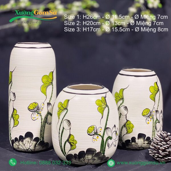Lọ hoa gốm sứ Bát Tràng vẽ tay hoa sen chuồn