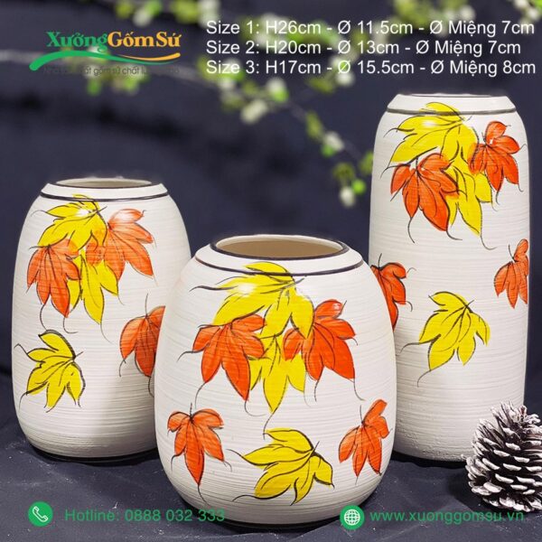 Lọ hoa gốm sứ Bát Tràng vẽ tay lá mùa thu