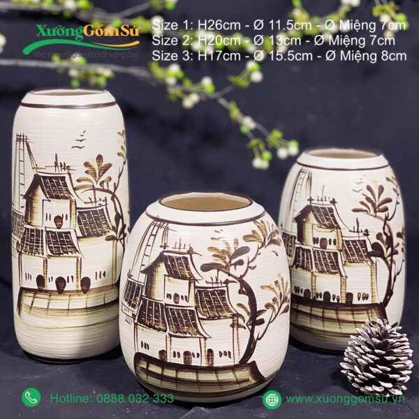 Lọ hoa vẽ tay Phố Cổ Xưa