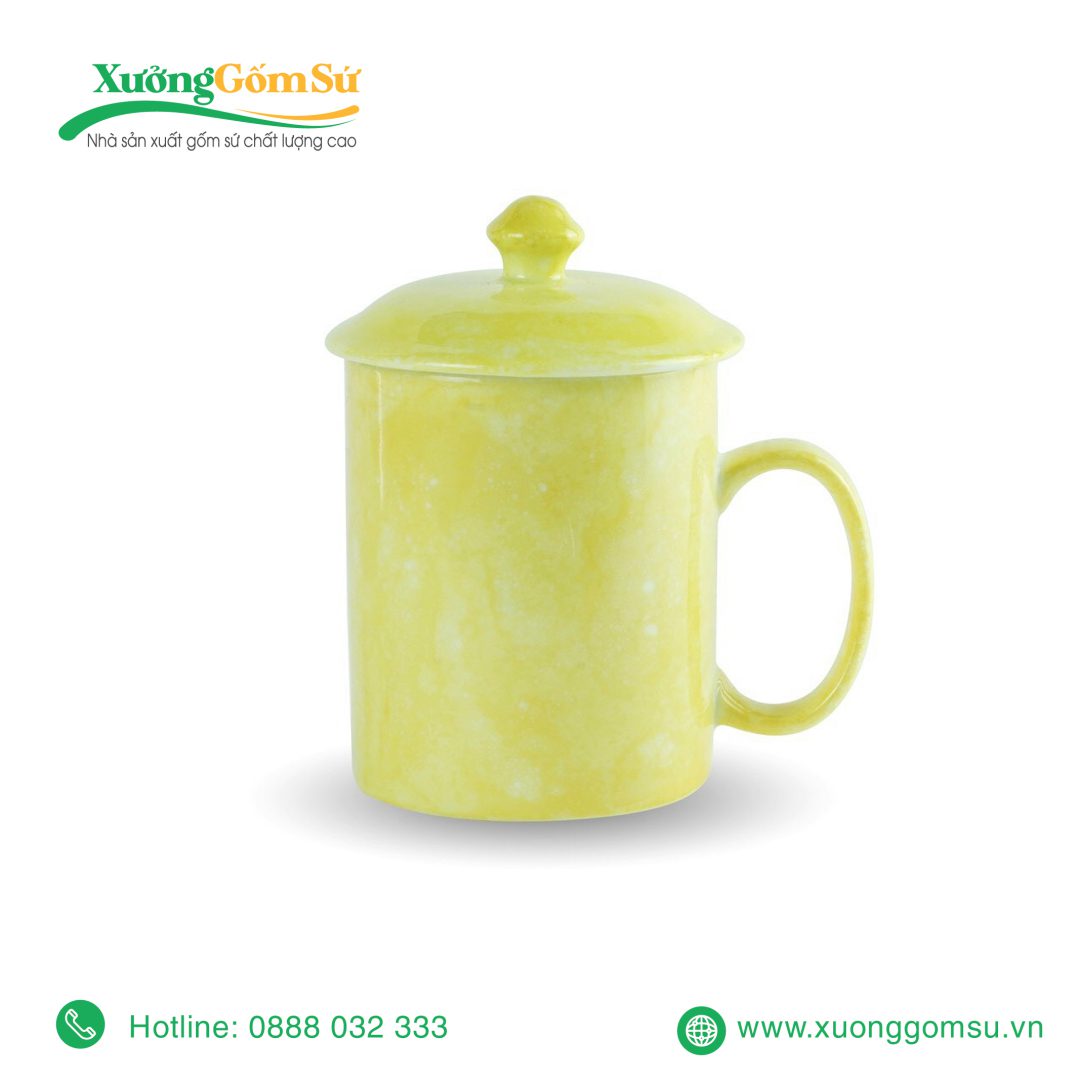 Ly sứ trụ quai C có nắp men vân đá